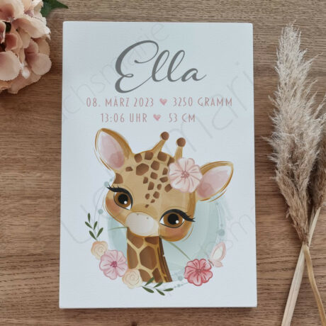 Personalisiertes Geburtsdatenschild mit Giraffen Motiv