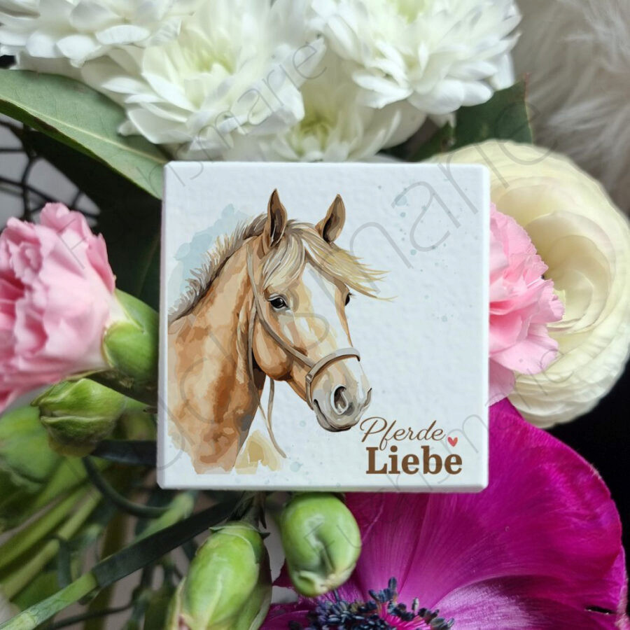 Magnet Pferdekopf, helles braun, aquarell, text Pferde Liebe