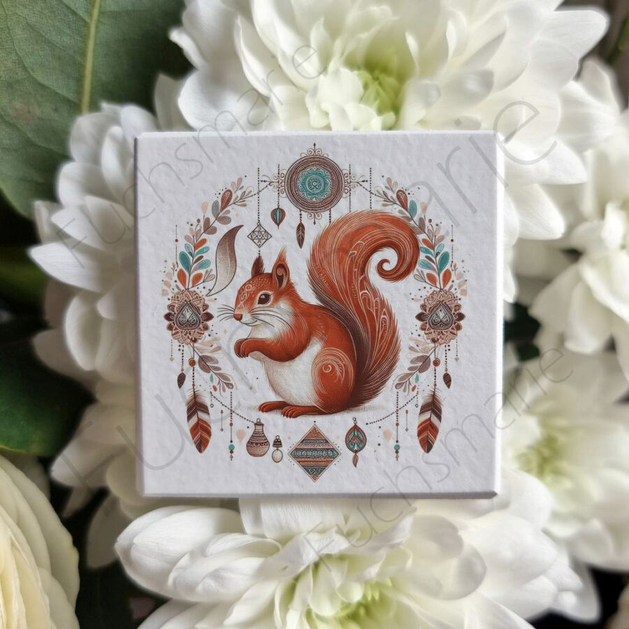 Magnet mit Eichhörnchen Motiv im Bohemian Stil.