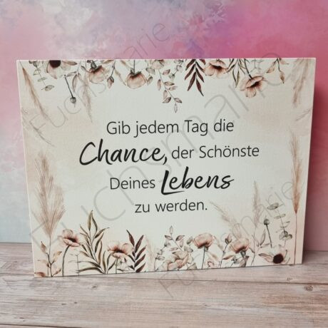 Holzschild mit Spruch: Gib jedem Tag die Chance, der Schönste Deines Lebens zu werden